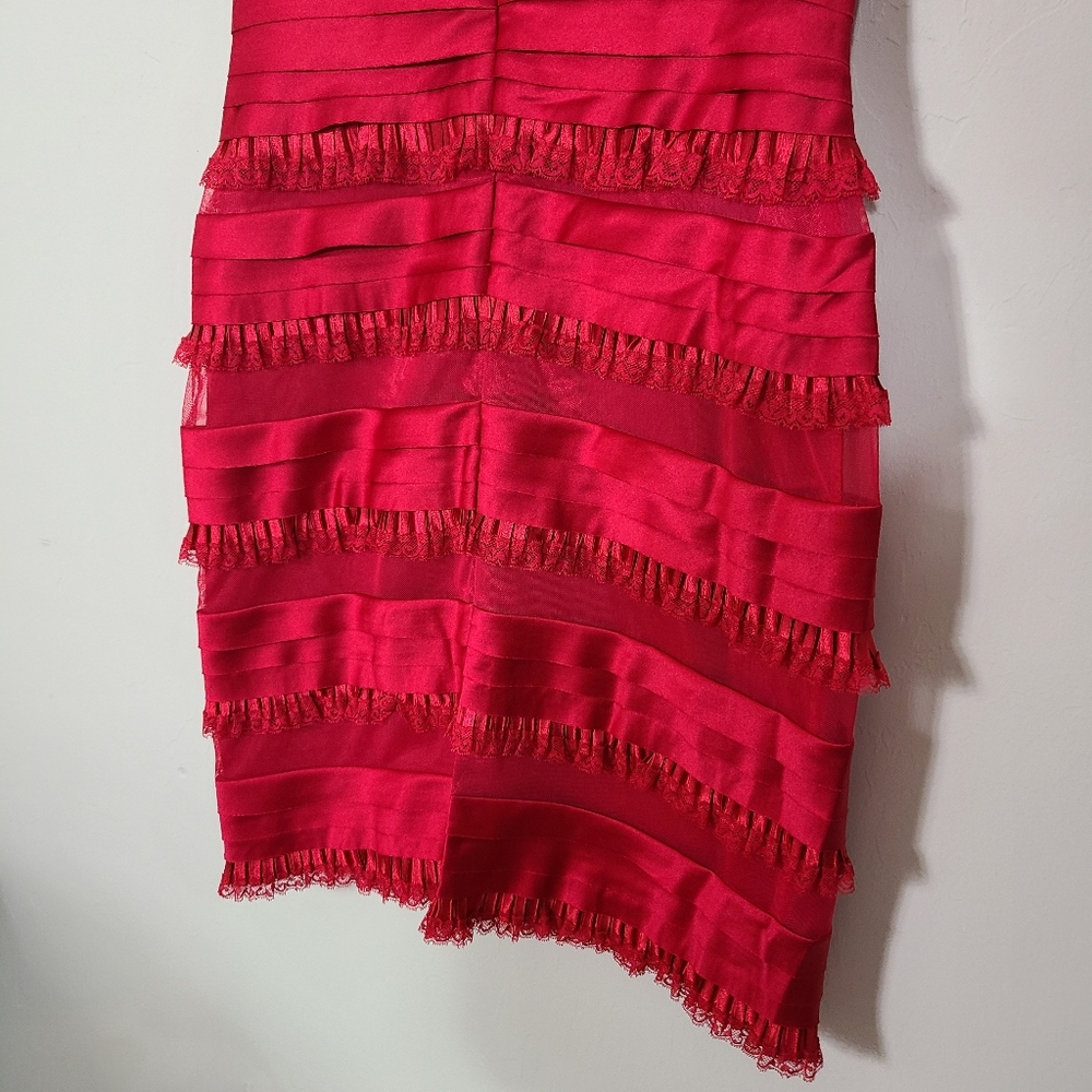 Vintage MayQueen Women 10 Red Lace Ruffles Sleeveless Dress Formal Prom Romantic - Picture 8 of 14